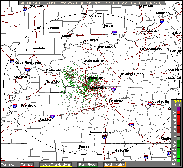 Base Velocity Weather Radar for Clarksville TN Fort Campbell KY and Montgomery County Tennessee