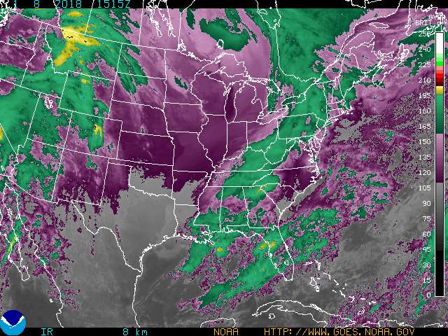 Infrared Satellite Image Color #2 for Clarksville TN, Fort Campbell KY and Montgomery County Tennessee.