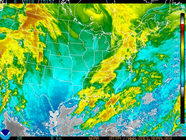 Infrared Satellite Image Color #3 for Clarksville TN, Fort Campbell KY and Montgomery County Tennessee.