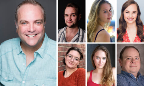 (Clockwise from left) Brian Best, Matthew Combs, Chloe LaMar, Kayla Brandt, David Graham, Emily Rourke and Hayden Gilbreath star in "Schoolhouse Rock Live!" at the Roxy Regional Theatre, January 21st - February 5th