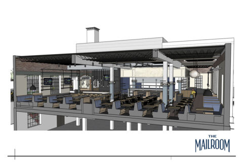 Rendering of building interior of The Mailroom.