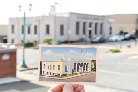 Original postcard of the historic post office and current location.