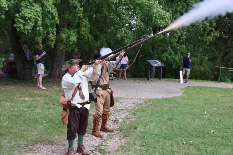 Flintlock musket firing demonstration at Clarksville's Fort Defiance Civil War Park and Interpretive Center. (Mark Haynes, Clarksville Online)