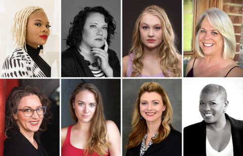 Eight local ladies (clockwise from top left: Juanita Charles, Kate Gauf, Faith Konty, Kris Lee, Rashidah Leverett, Regina Maloney, Emily Ruck and Jennifer Workman) star in The Vagina Monologues at the Roxy Regional Theatre, January 13th - January 21st