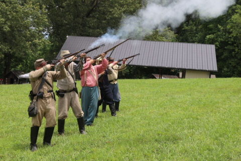 Musket demonstration during Montgomery County Heritage Days at Historic Collinsville. (Mark Haynes, Clarksville Online)