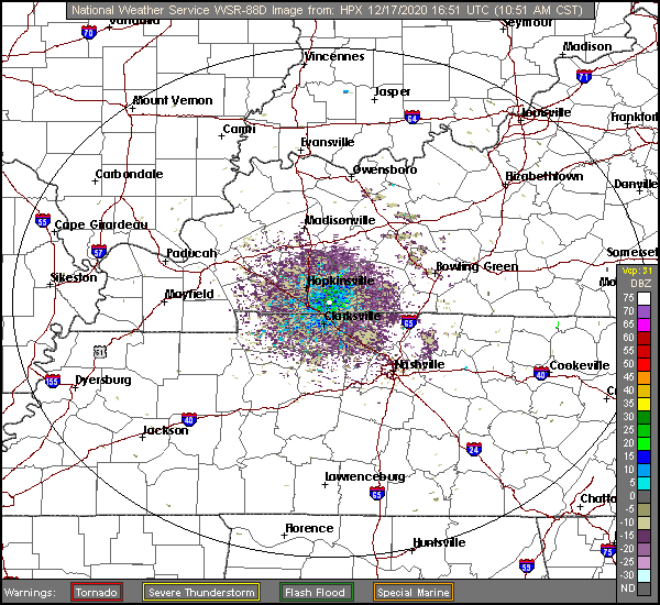 Composite Reflectivity Weather Radar Loop for Clarksville TN Fort Campbell KY and Montgomery County Tennessee